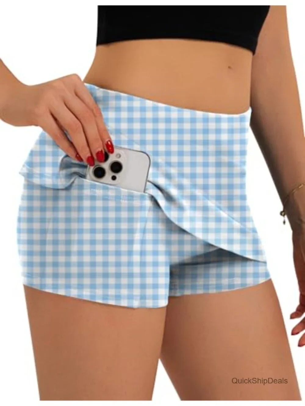 Women's Micro Mini Skort with Built-in Shorts Pockets Low Rise Y2K